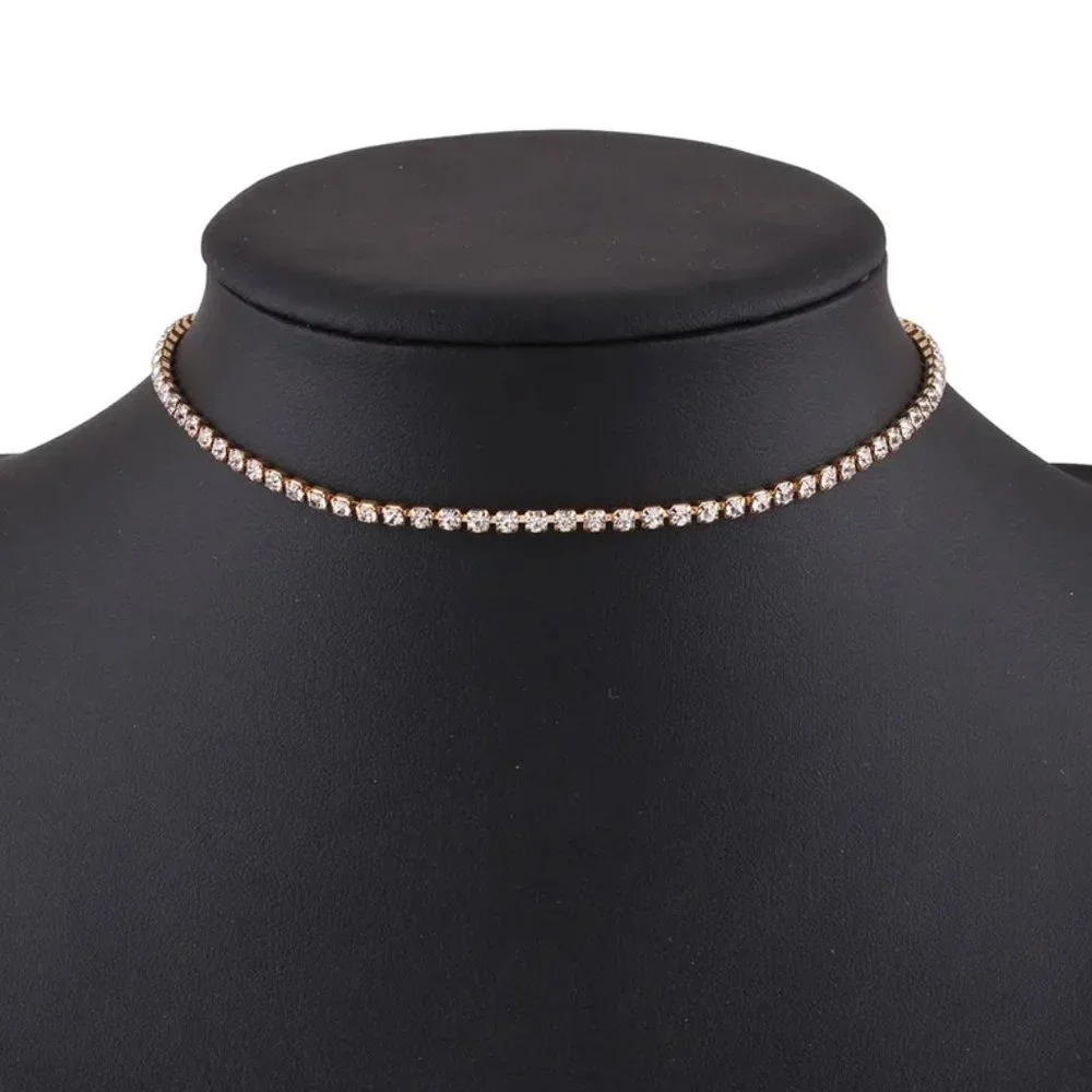 Sparkly Gold & CZ Diamonds Choker Necklace NEW - Picture 1 of 5
